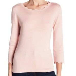 Philosophy Scallop Edge Knit Sweater Top, 3/4 Sleeve Blush Pink, L